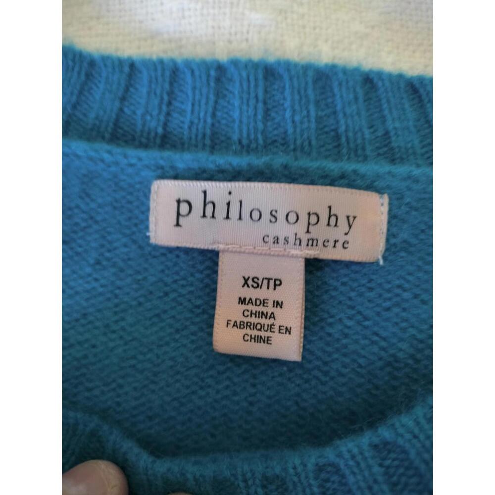 PHILOSOPHY Sweater XS 100% Cashmere Aqua Blue Structured Shoulder Vintage Look